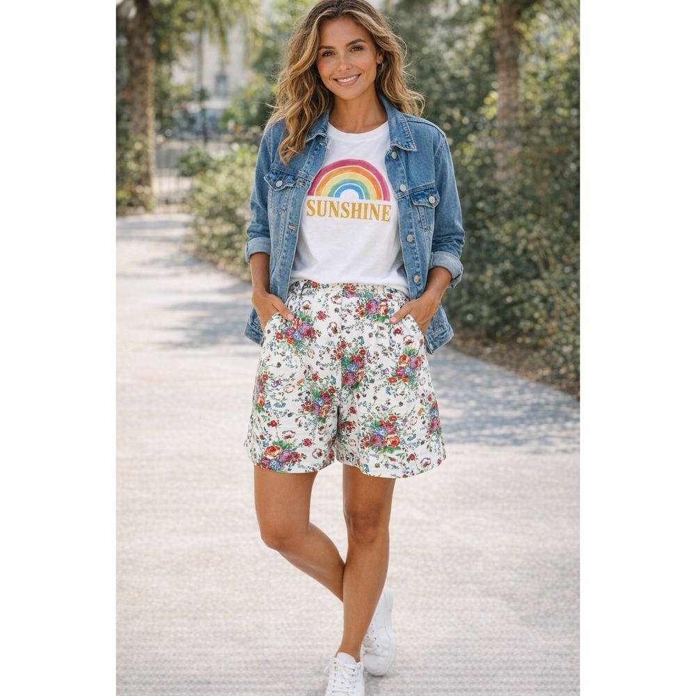 LizSport 80s Bright Floral High Waisted Shorts Cottagecore